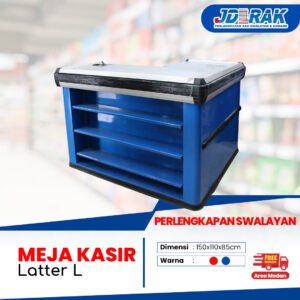 Meja Kasir Letter L Blue dan Red